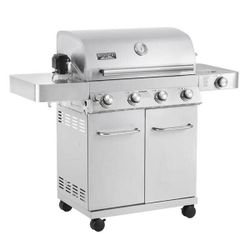 4-Burner Propane Gas Grill in Stainless Steel with Side Burner