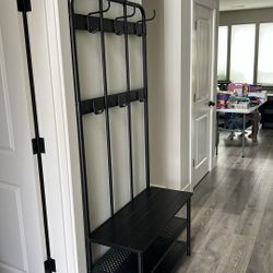 Metal hall tree with shelves
