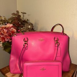 Coach Christie Carryall tote bag with a matching wallet in hot pink