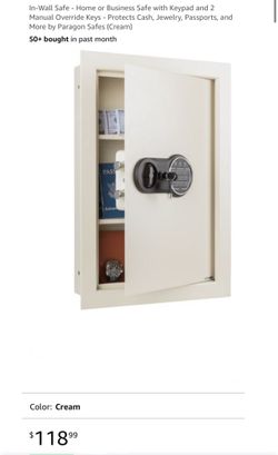 In-Wall Safe-for Home/Business w/Keypad & 2 Manual Override Keys; Protects Cash, Jewelry, Passports, & More (Cream)