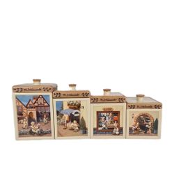 Set of 4 The M.J. Hummel Square Canister Collection Cookie Jars Waiter Rare
