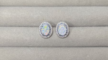 Opal, Blue & White Sapphire Earrings