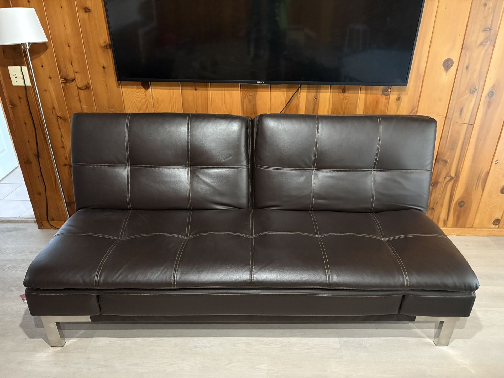 Leather Couch/ Lay Flat Bed/ Lounger