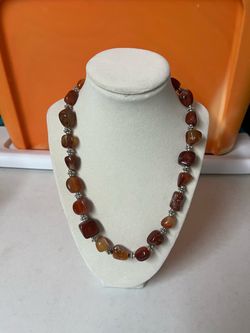 Carnelian Stone Bead Necklace with Silver Spacers