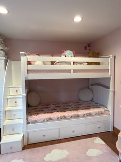 Rooms 4 Kids Ashton Twin/Twin Bunk Bed w/ Stairs, Storage + 2 Mattresses