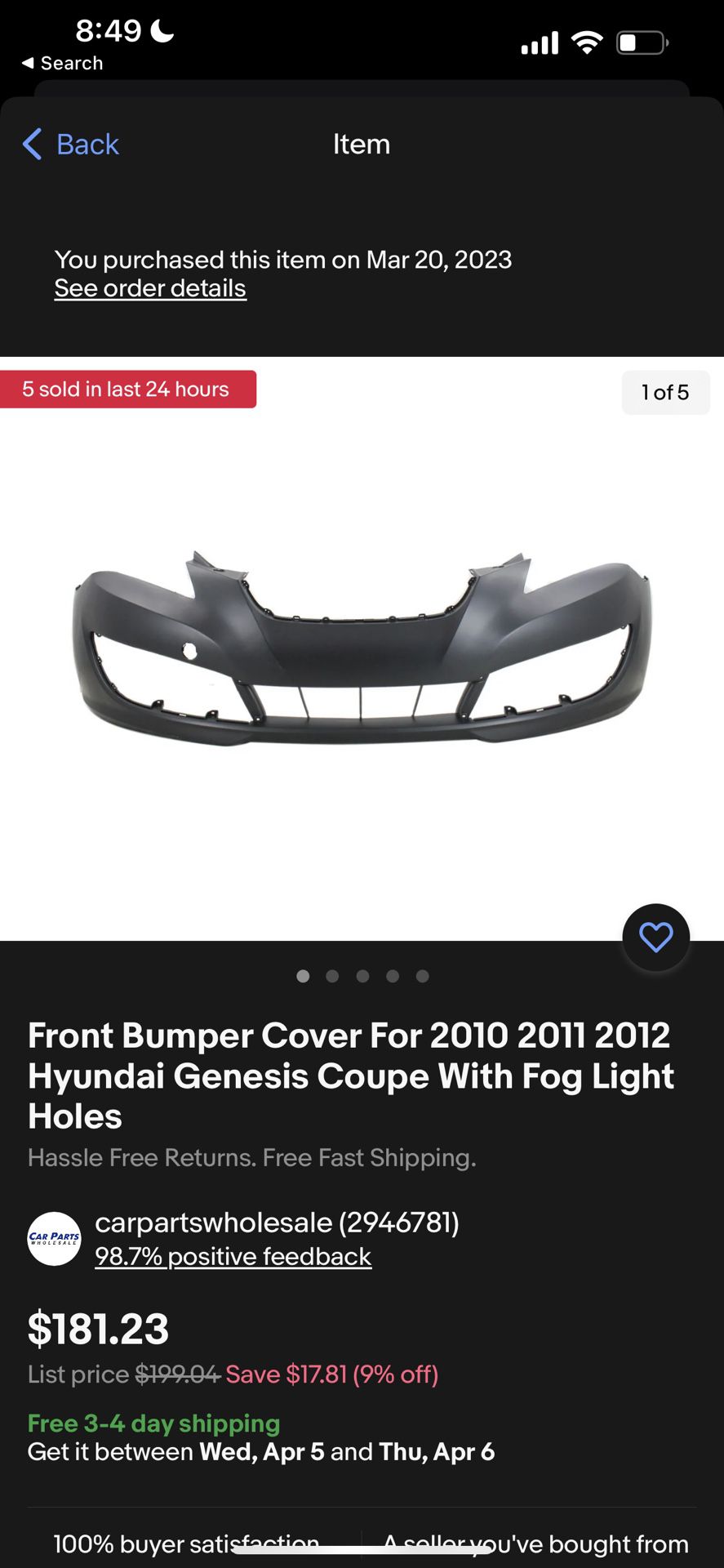 Hyundai Genesis Coupe Front Bumper Cover 