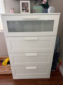White 5-Drawer Dresser with Frosted Glass