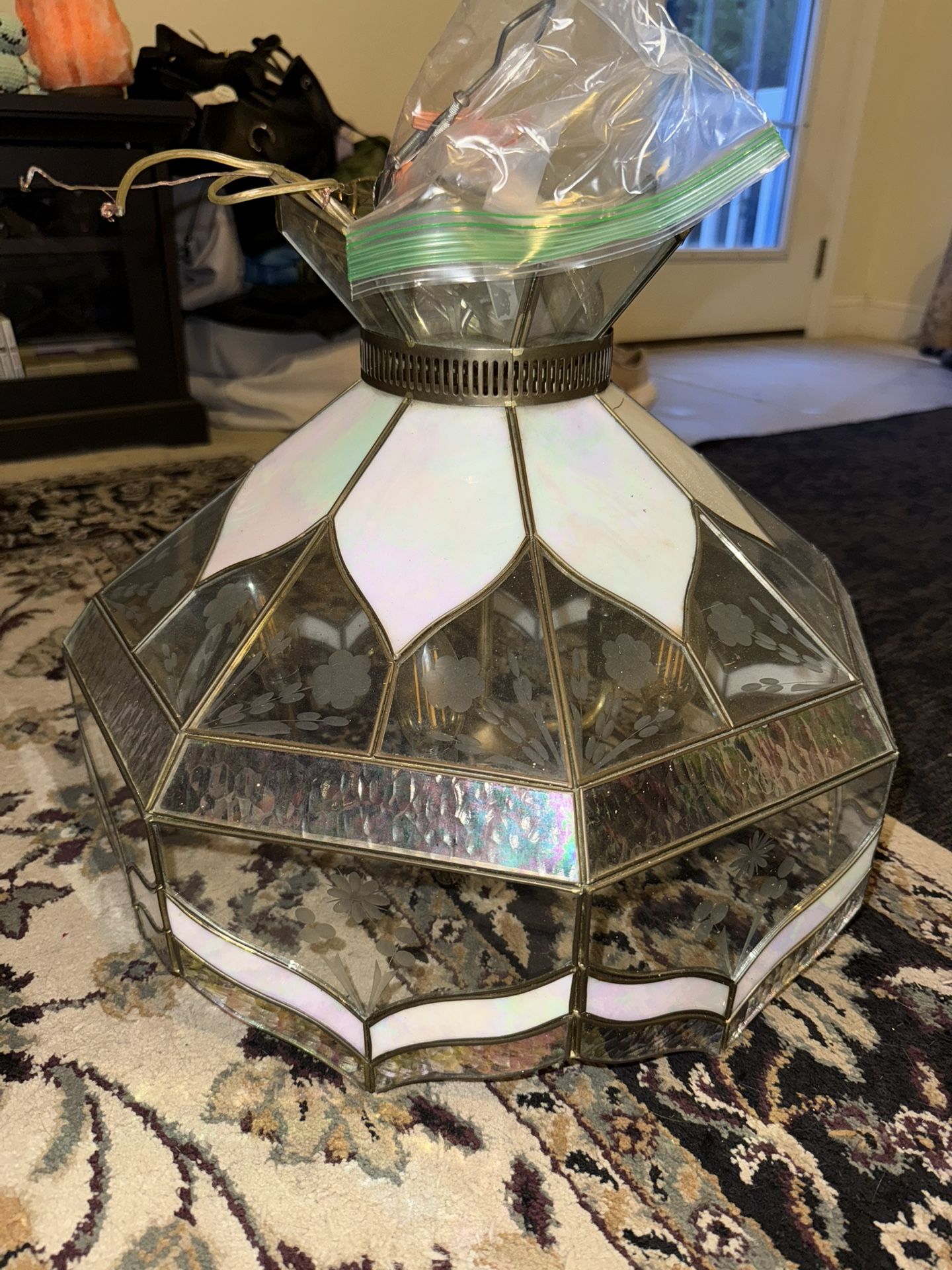 Vintage Stained Glass Style Hanging Chandelier – Untested