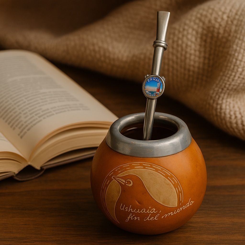 Argentinian Vintage 1990s Ushuaia “Fin del Mundo” Souvenir Mate Gourd Bombilla