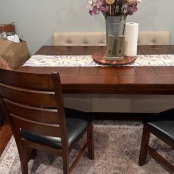 Dark Wood Dining Table 4 Chairs and Bench With Storage 