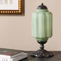 Rechargeable Milk Glass Touch Table Lamp ā Sage Green & Brass ā 3-Level Dimmable ā New