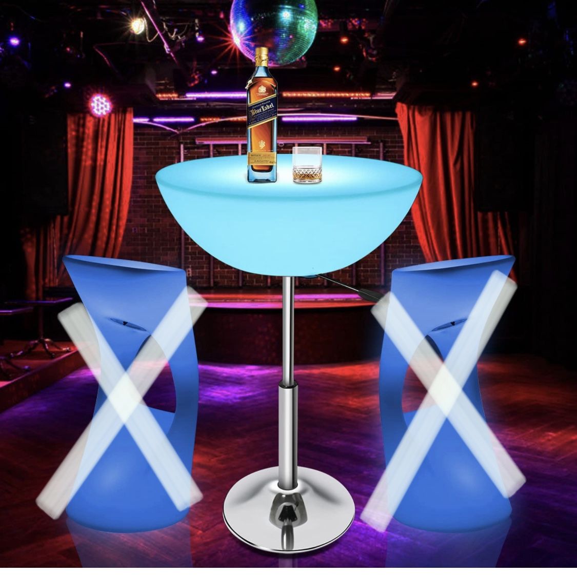 Bar stool with LED light, 16 changing colors with remote control, rechargeable battery from 26