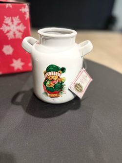 Vintage Hallmark Christmas Teddy Bear Ceramic Jar, Holiday Decor