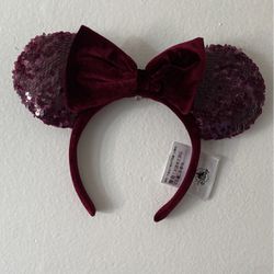 Burgundy Glitter Mickey Ears 