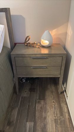 Gray Wood 2-Drawer Nightstand