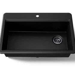 Kohler Lassen 33 in. Drop-in Single Bowl Granite Composite Kitchen Sink in Matte Black
