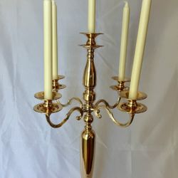 24 Gold Candelabras + Hurricane Glass
