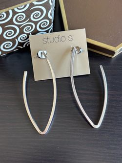 Statement Silver Tone Open V-shape Hoop Earrings
