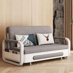 Full Size Pull-Out Sofa Daybed with Trundle - Versatile Futon Sleeper Couch for Living Room and Small Spaces (34.25"" D x 59.84"" W x 37.4"" H) - Gray