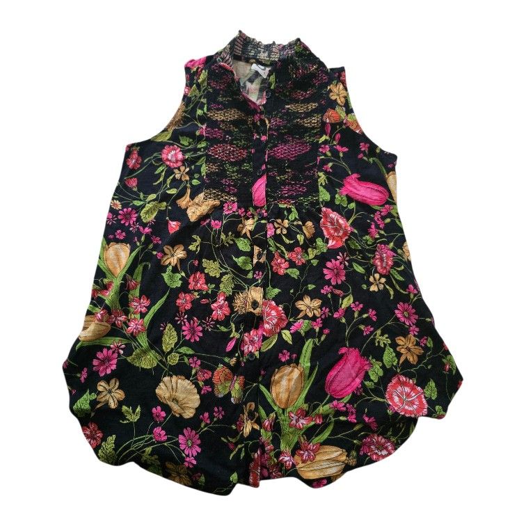 Anthropologie Akemi + Kin Christine Top Womens Size XS Black Floral Smocked Tank