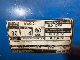 Air compressor, 4hp 30gallon