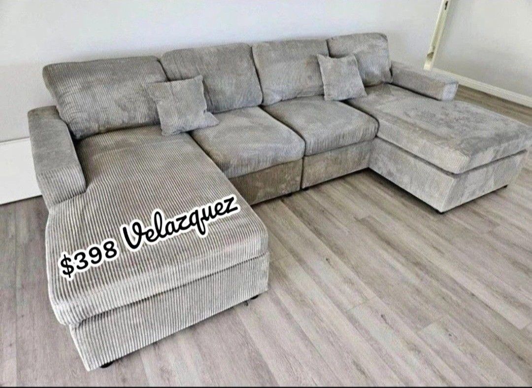 ✅️✅️4 pc fog grey corduroy fabric sectional sofa with double chaise ✅️✅️