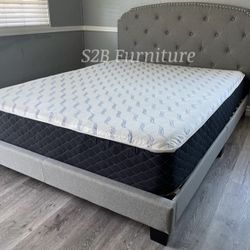 Twin Grey Burlap Bed With Ortho Mattress Included!!