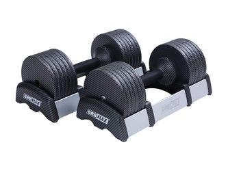 Brand new in the box pair of GR8FLEX adjustable dumbbells each changes weight from 10 to 55 lbs