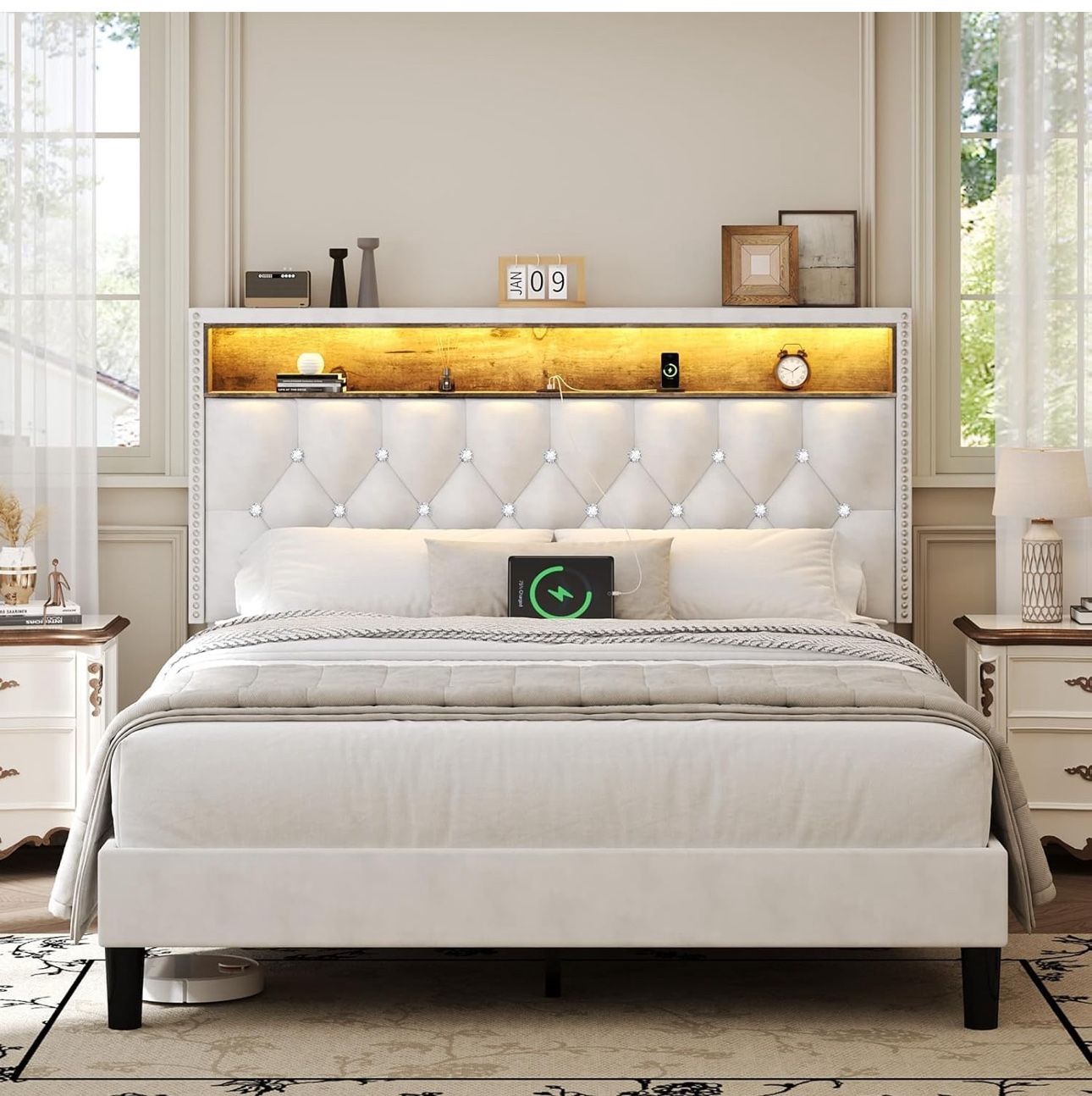 Bed Frame Queen with Headboard and LED Lights