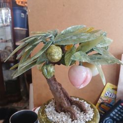 Vintage Chinese Spinach Jade Peach Bonzai Tree Stone Fruit Beautiful