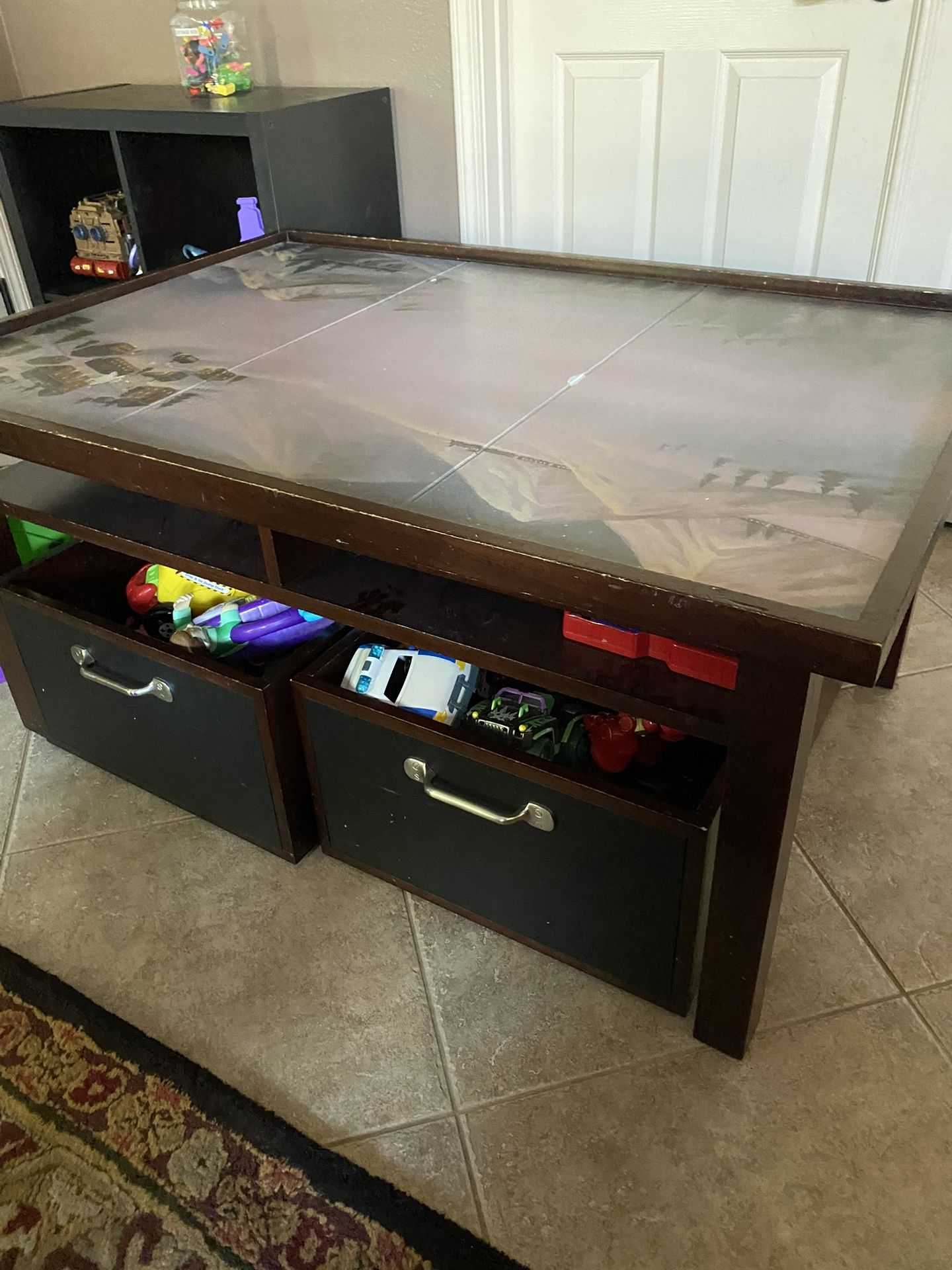 Pottery Barn kids large Carolina table with bins
