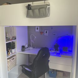 IKEA Loft bed frame, desk and storage, white, Twin