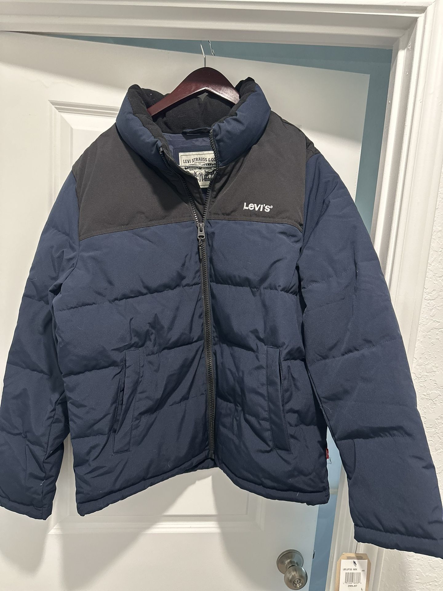 Levi's Men's L Collard Quilted Puffer Jacket Blue Arctic Cloth Coat NWT