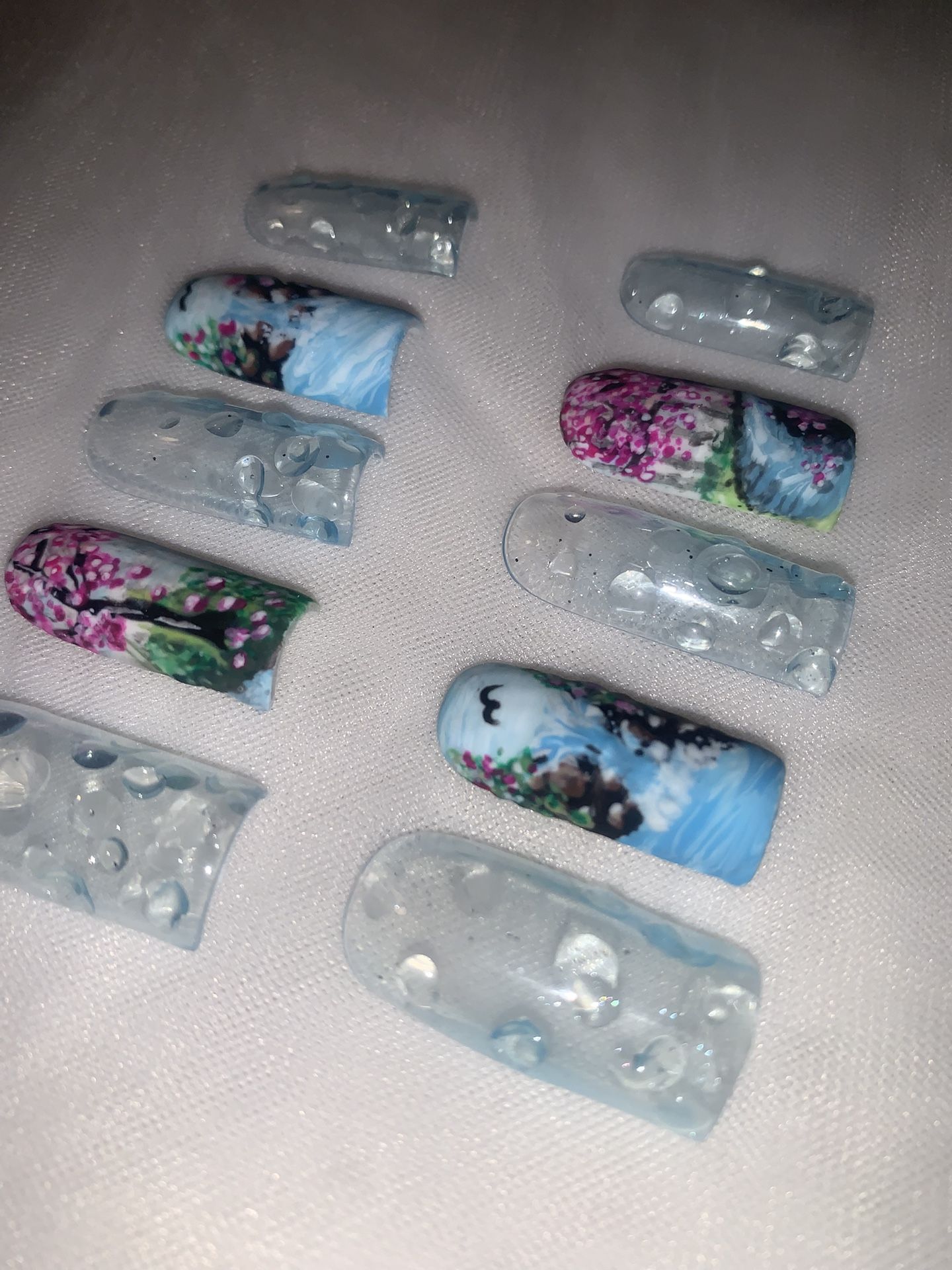 Cherry Blossom Waterfalls Press On Nails