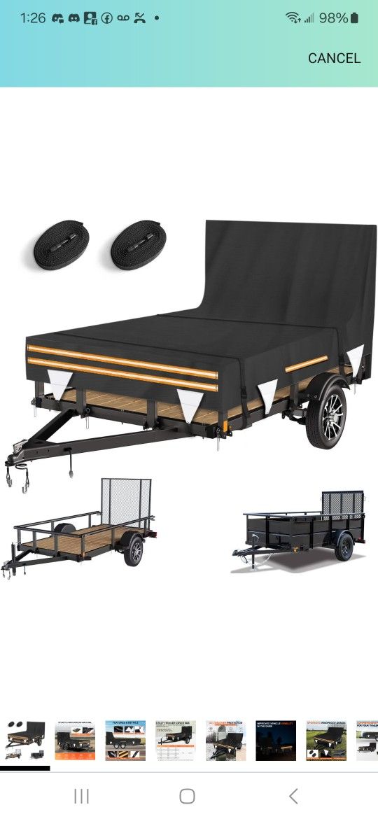 5 x 8 Windproof Utility Trailer Cover, 600D Waterproof Heavy Duty Cover with Rear Landscape/Tailgate Ramp with Windproof Ropes Fits 5 x 8 FT Trailers