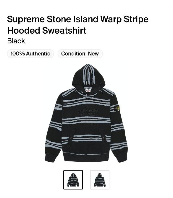 Supreme Stone Island Warp Stripe Hooded Sweatshirt Size Medium