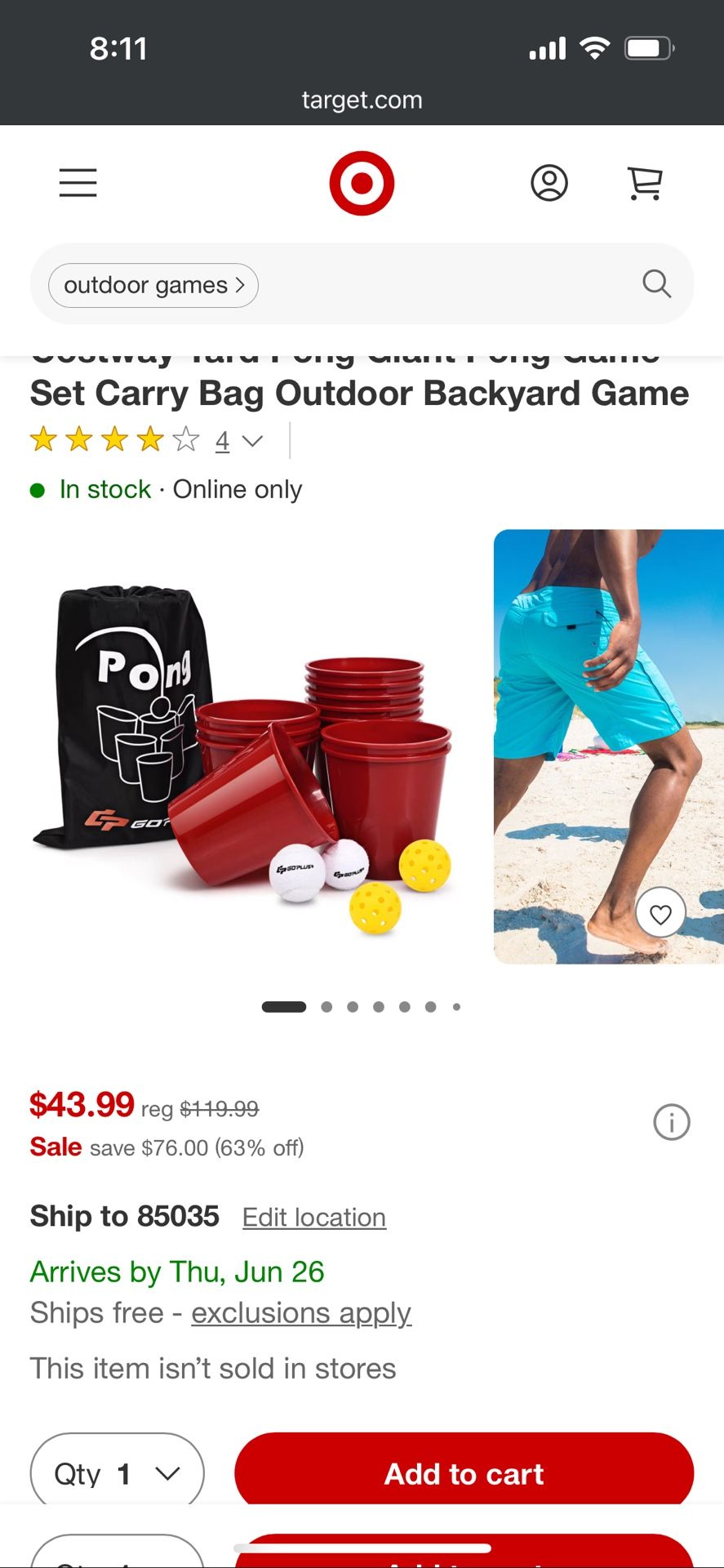 Costway Yard Pong Giant Pong Game Set Carry Bag Outdoor Backyard Game