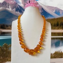 Vintage & Stunning Graduated,Knotted Golden Color Genuine Baltic Amber Necklace 24”inch & 40 Grams
