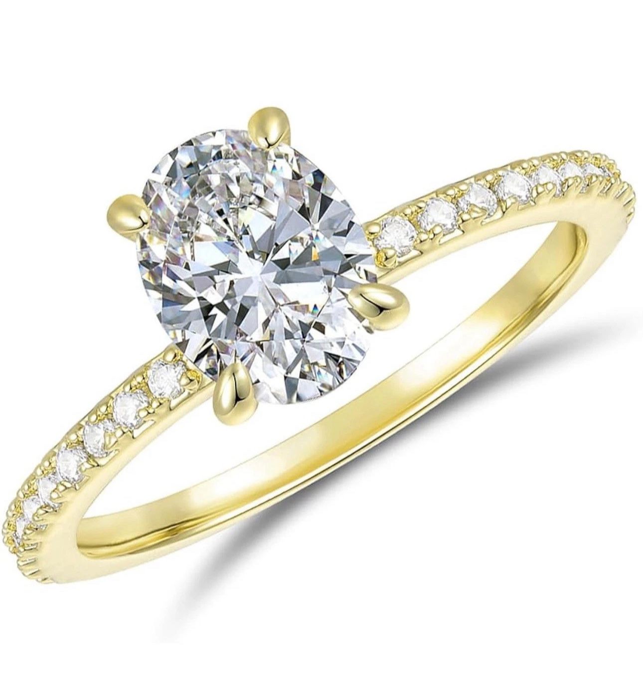 1.00ct Oval Cut VVS Moissanite Hidden Halo Engagement Ring Solid 14k Yellow Gold