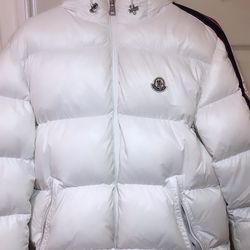 White Navy Blue And Red Moncler coat