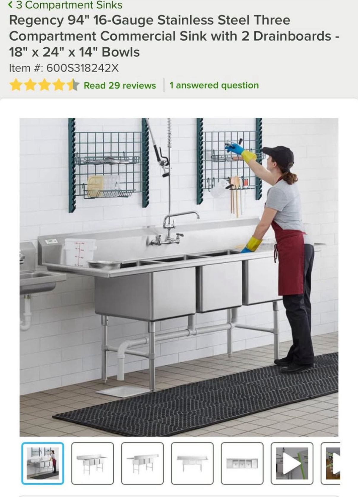 Regency Commercial large 3 Compartment sink