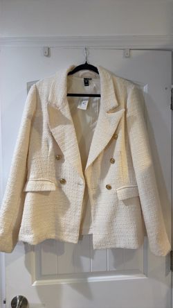 Cream Tweed Double-Breasted Blazer