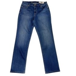 Anne Klein Mid-Rise Straight Leg Jeans Size 8P Dark Blue Washed New