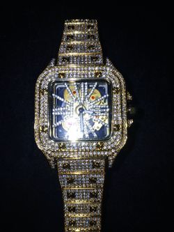 Iced Out Skeleton Dial Square Watch