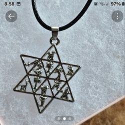STAR OF DAVID 12 TRIBES LEATHER CORDED UNISEX JEWISH  FAITH UNISEX NECKLACE