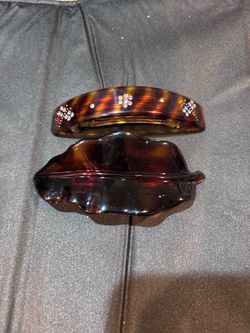 Vintage retro rhinestone tortoise rectangular hair barrette clip made in France