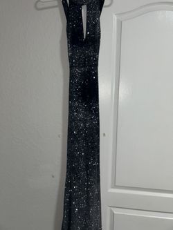 Long Navy Blue Dress Gown With Silver Glitter 