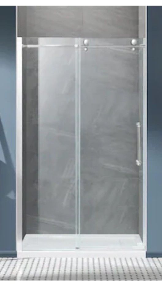 allen + roth Ellum Polished chrome 46-1/2-in to 48-in W x 78.75-in H Frameless Sliding Soft Close Shower