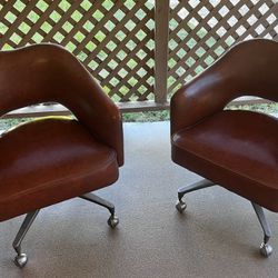 Pair Of Vintage Lounge Chairs.  Rust Color Vinyl 