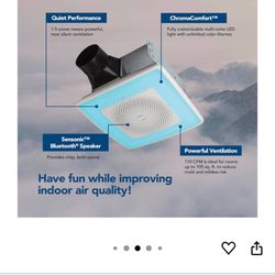 Broan-NuTone ChromaComfort Bathroom Exhaust Fan, 110CFM/1.5 Sones, with Sensonic Bluetooth Speaker and 24-color LED Light, SPK110RGBL, Wall Switch inc